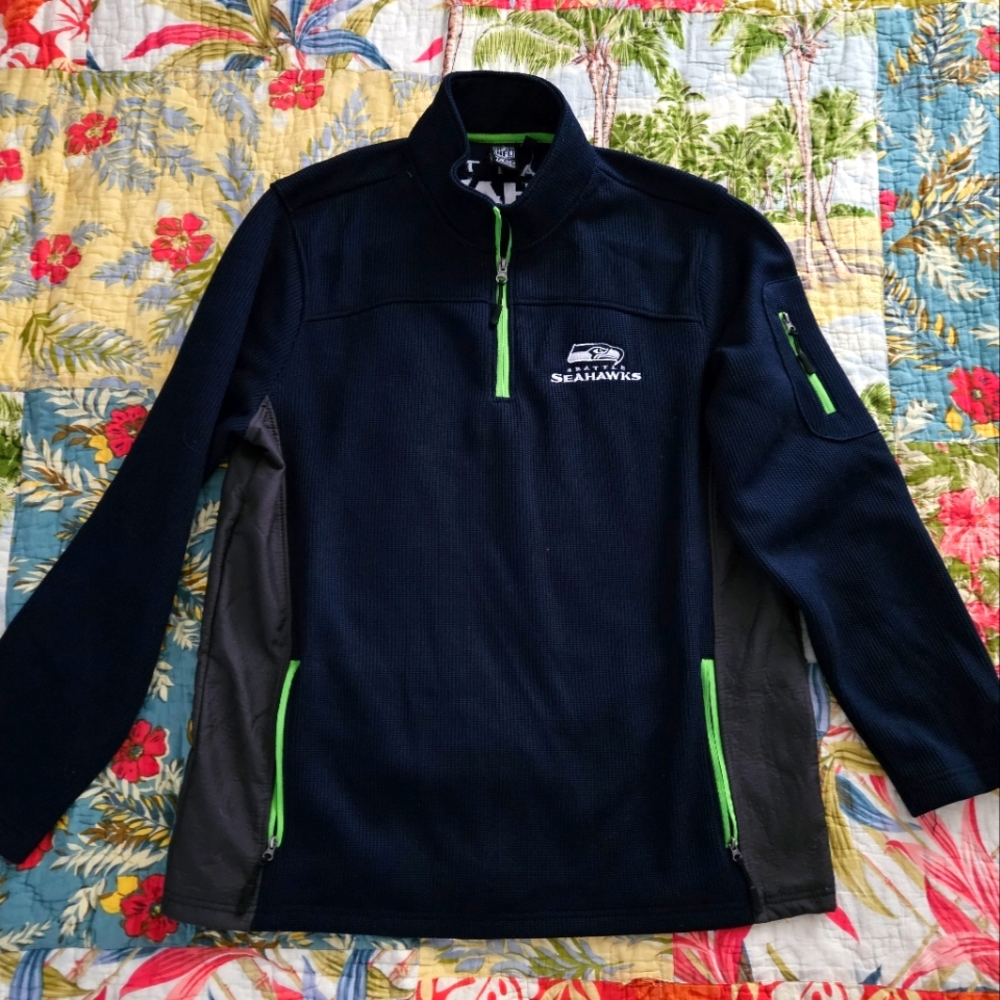 Seattle Seahawks NFL Team Apparel Quarter Zip Fleece Pullover Size Large Navy
